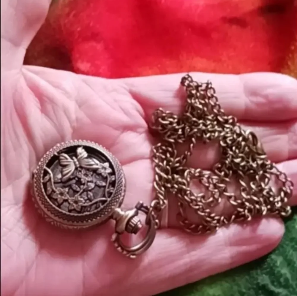 New woman's butterfly small pocket watch necklace